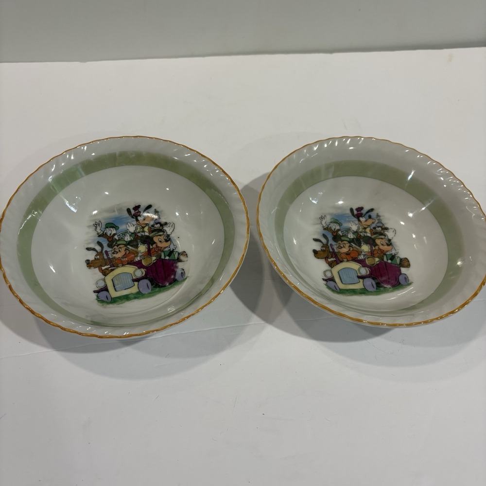 Vtg Walt Disney Productions Ceramic Cereal Bowl Set 5" Mickey Donald Pluto Goofy